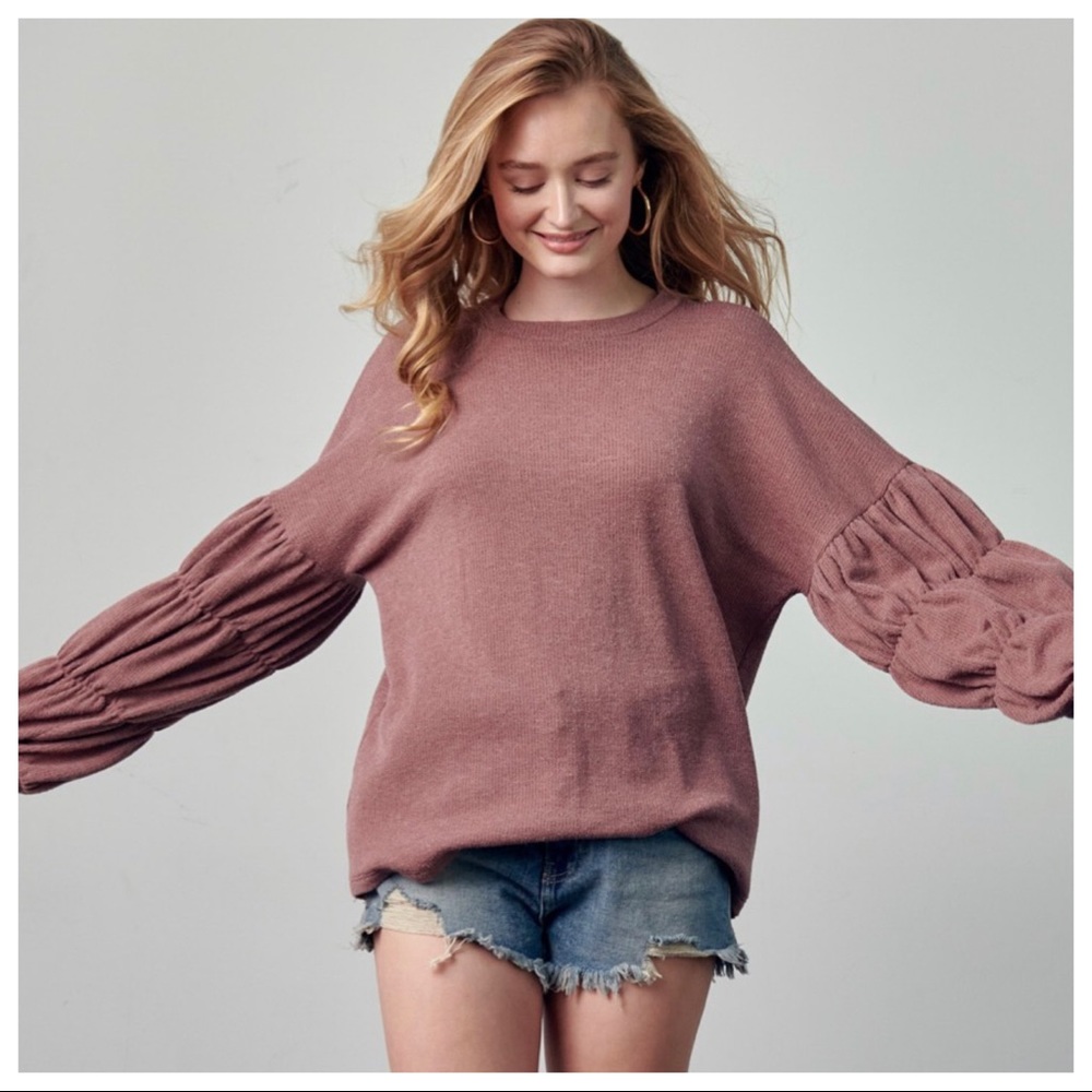 19✨RESTOCKED✨Boho Chic Shirring Detail Sleeves Solid Top - Picture 4 of 5